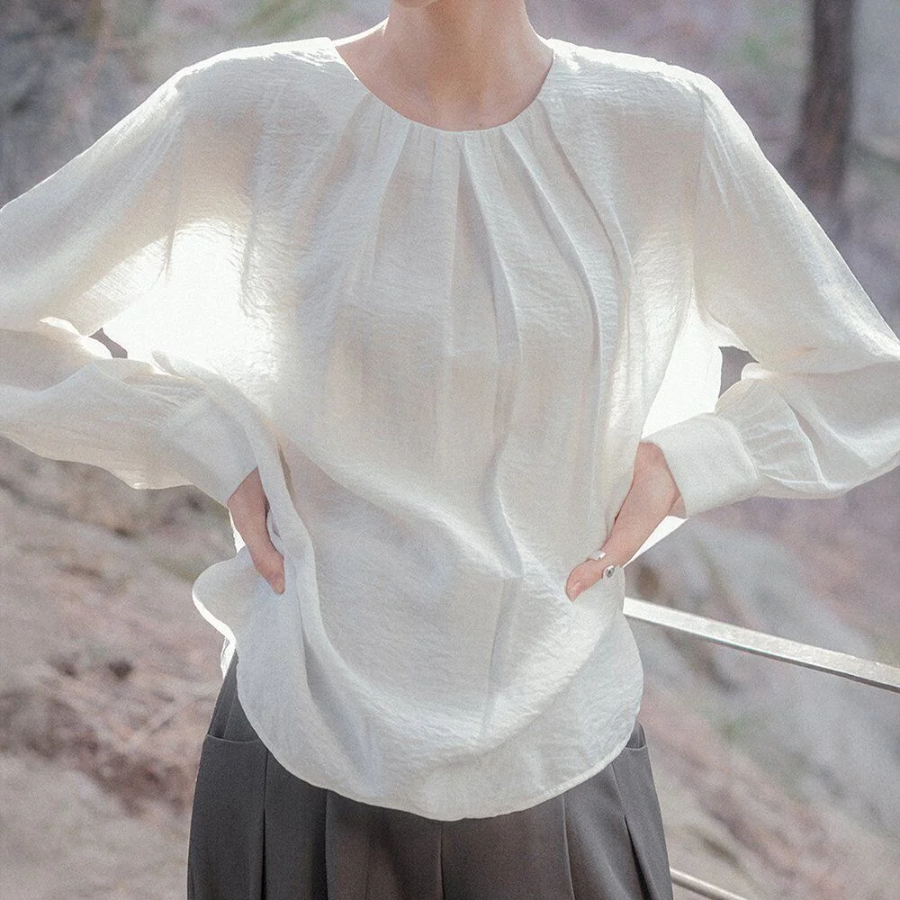 Alle Full Shirring 雪紡衫(白色)