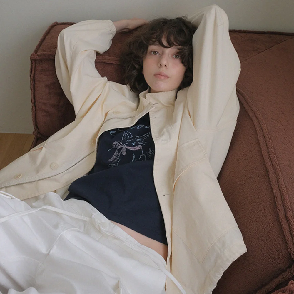Chic Loose-fit Cotton Blouson - Cream