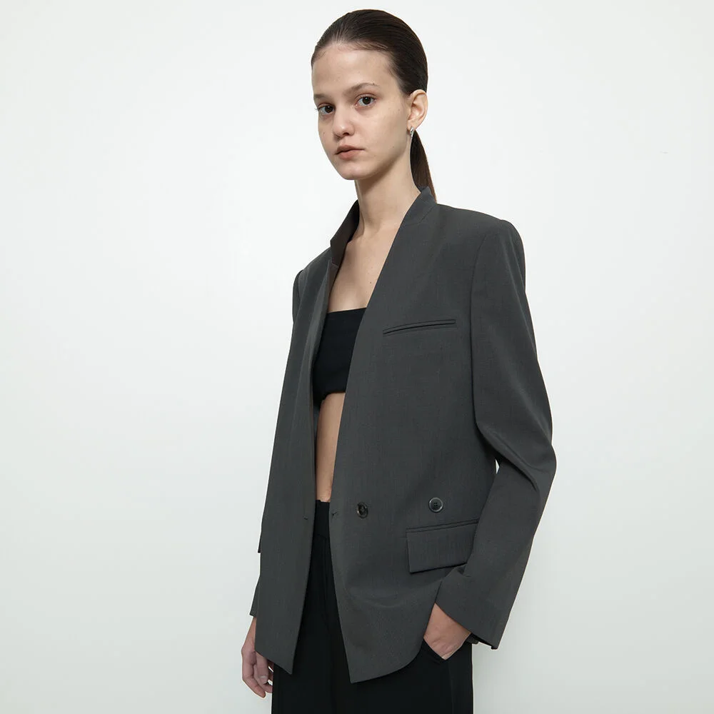 MOSS 不對稱 正面 外套 dark grey