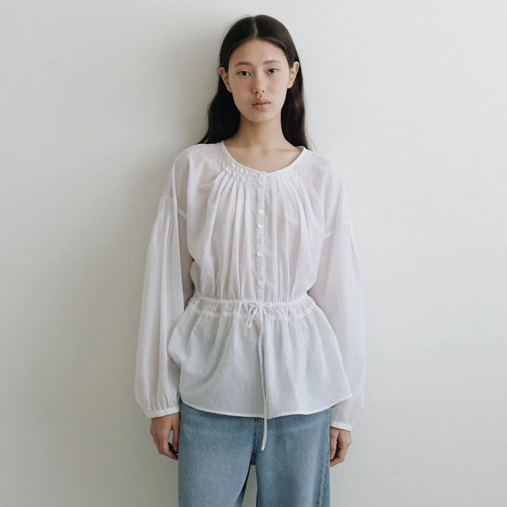 Tuck Shirring Blouse(White)