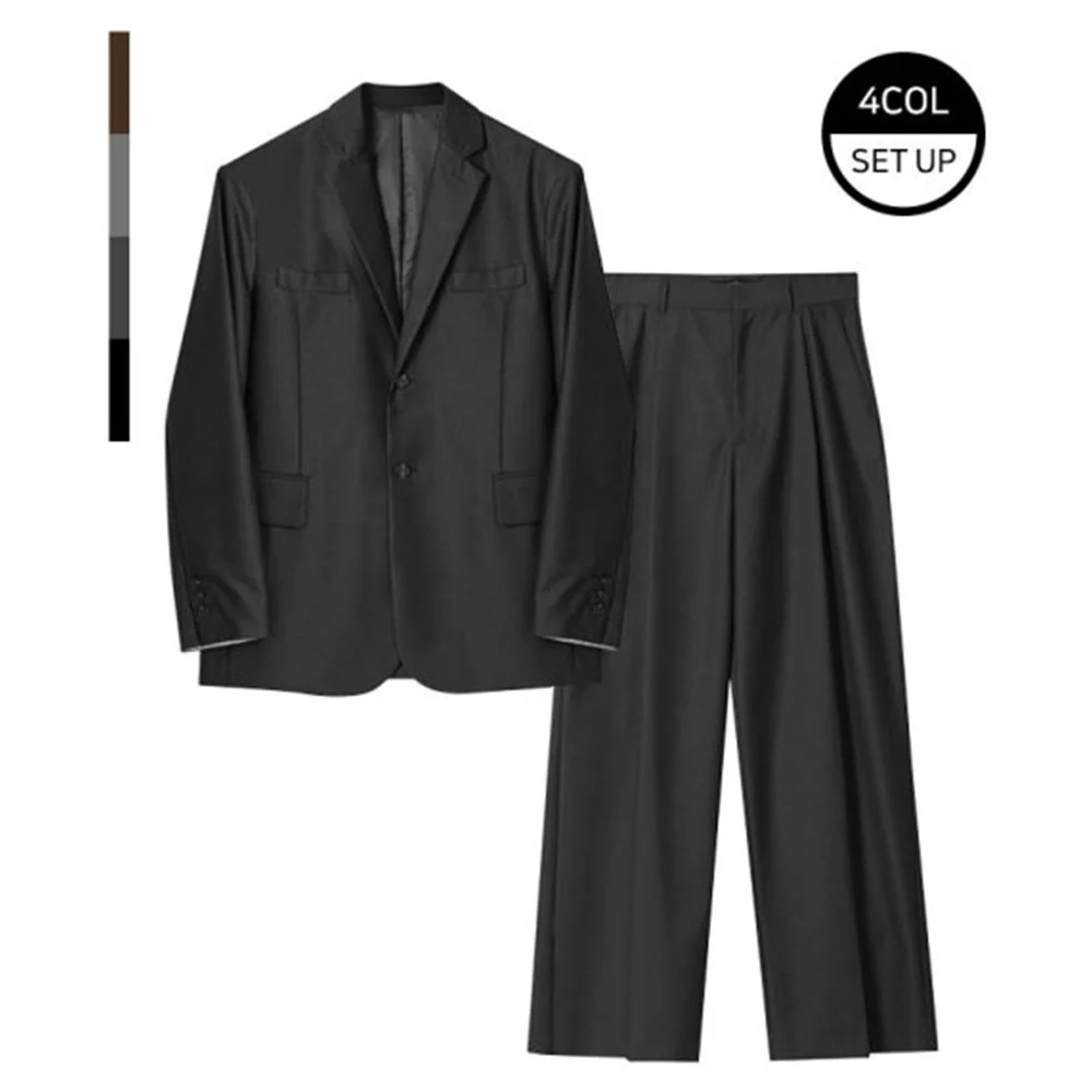 Modern Single Blazer & Onetuck Wide Slacks - 4COL