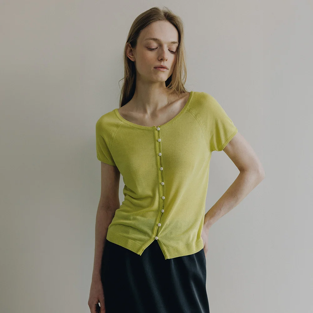 Rayon Silky Short-Sleeve Cardigan SK6MD744_2color