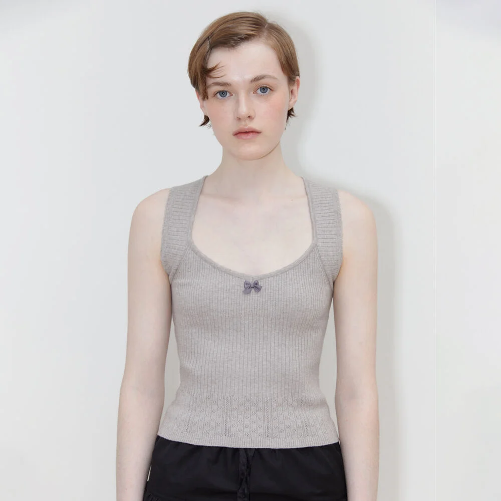 Scallop Punching Knit Sleeveless (Grey)