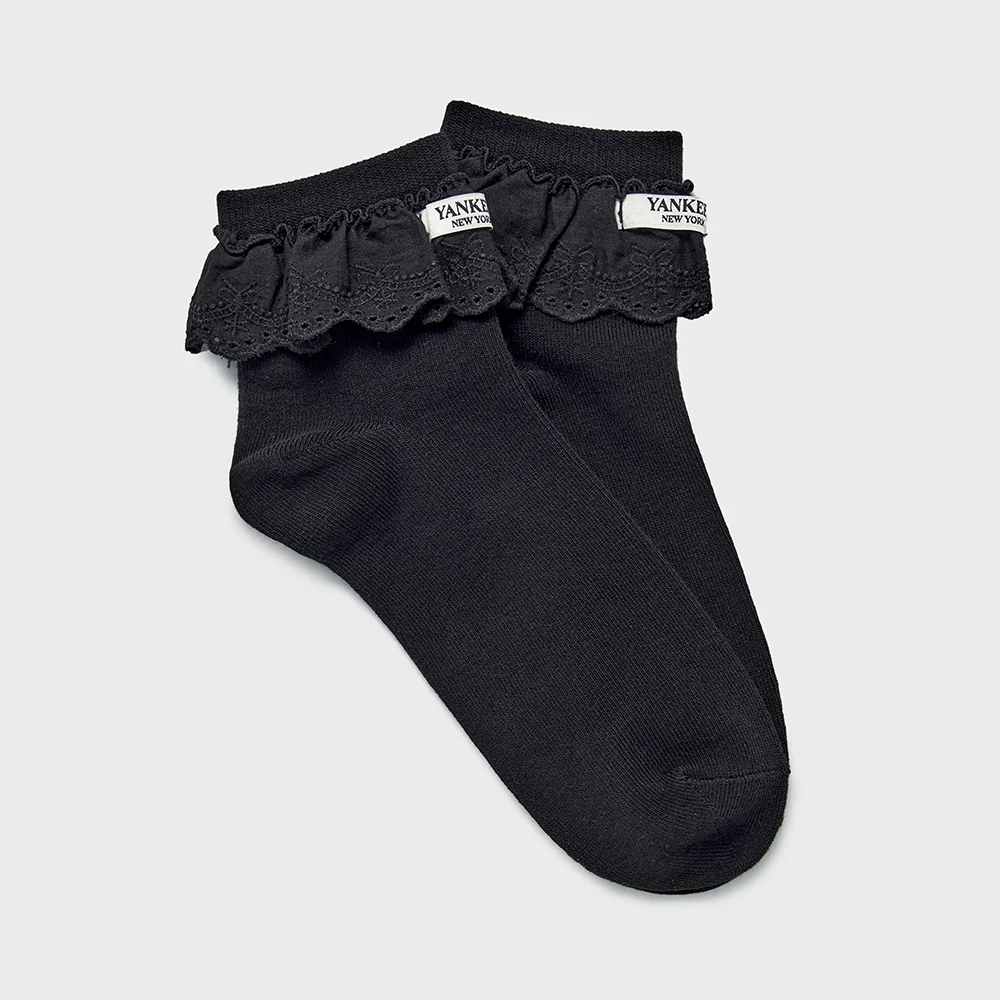 荷葉邊 蕾絲 低筒 襪 NY (Black)
