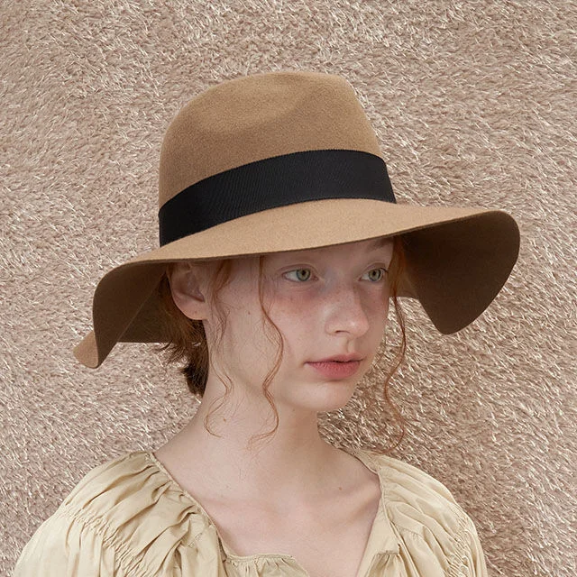Flare Wool Felt Fedora - Beige
