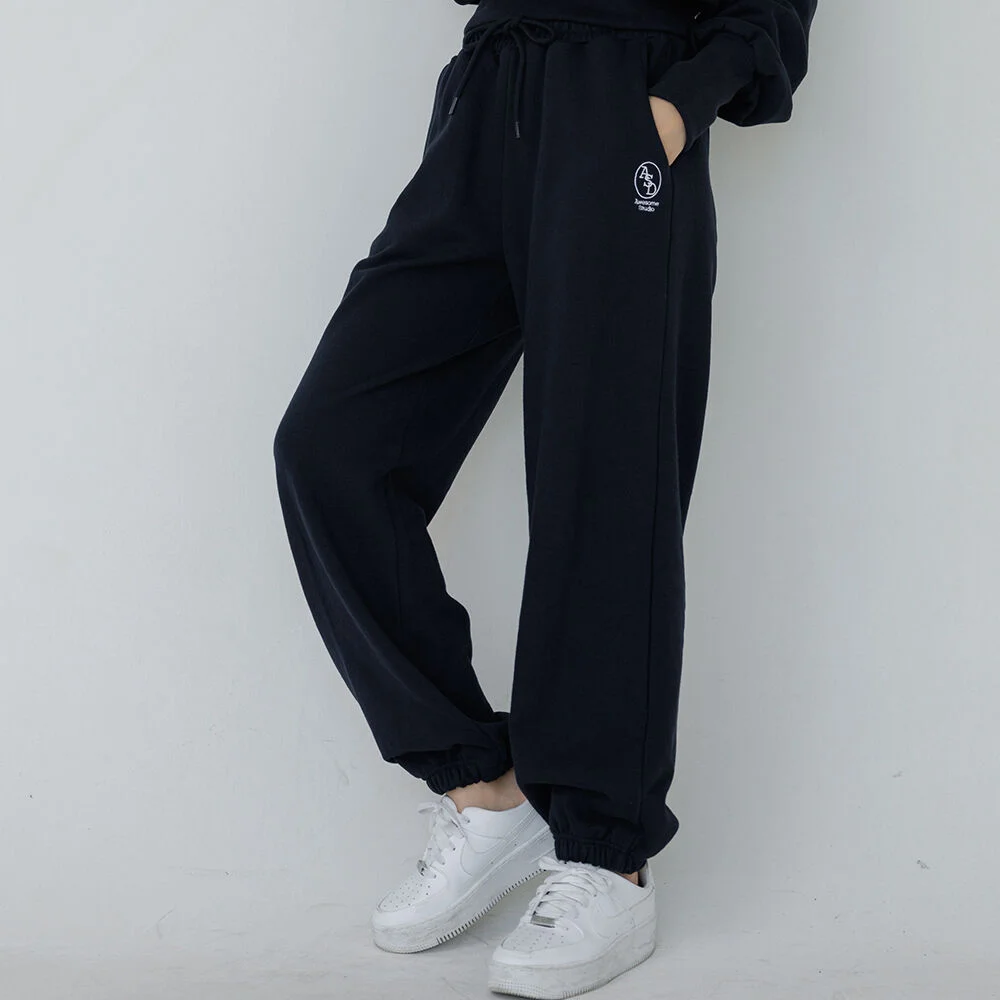 女裝 標誌款 刺繡 衛衣 慢跑褲 褲子 復古海軍藍
