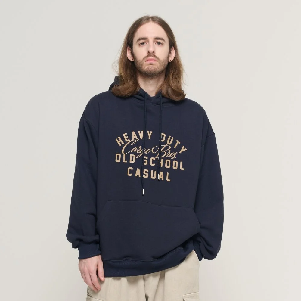 OLD SCHOOL LOGO OVER HOOD T-SHIRT (NAVY)
