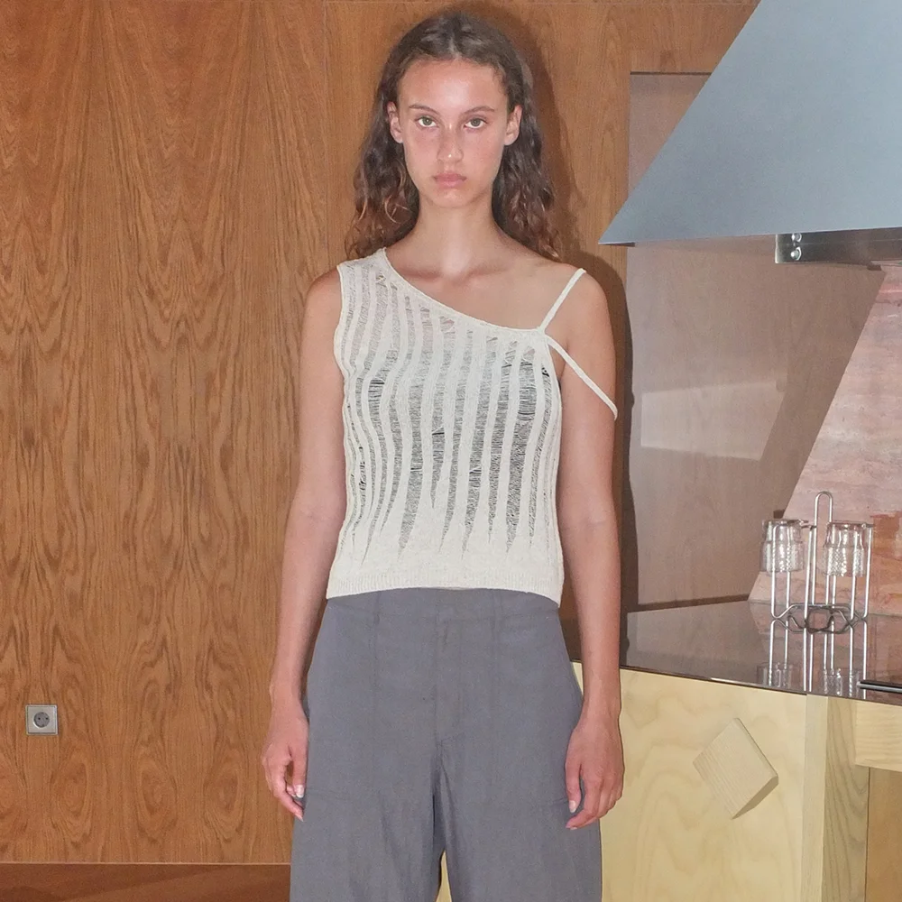 LAYERED TANK KNIT TOP - BEIGE