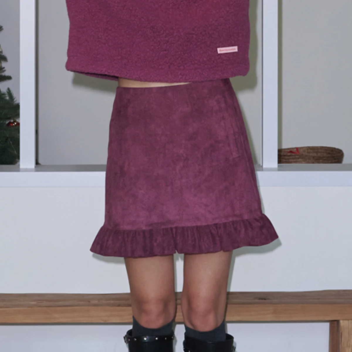 Suede Frill Mini Skirt_Violet