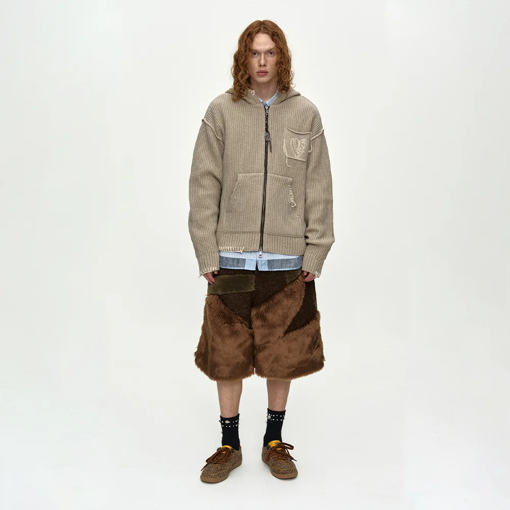 FAUX FUR PATCHWORK SHORTS apa870m(BROWN)