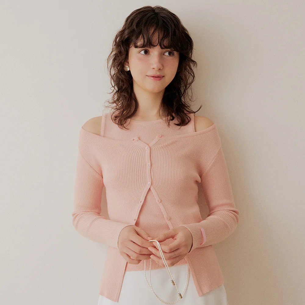Boat neck button cardigan set - 4color
