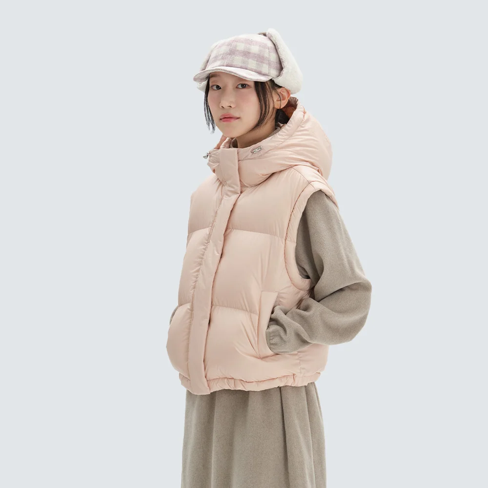 光澤 女裝 連帽衫 可拆卸 Puffer Down 外套 Light Pink (S24WWTDJ23)