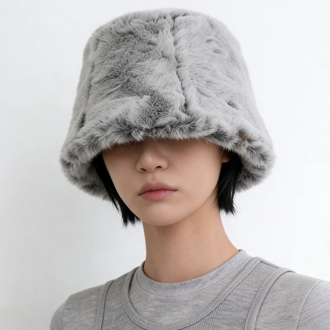 冬季 毛絨 防寒 日常 女裝 漁夫帽 STAND BUCKET / FUR / MINK BK