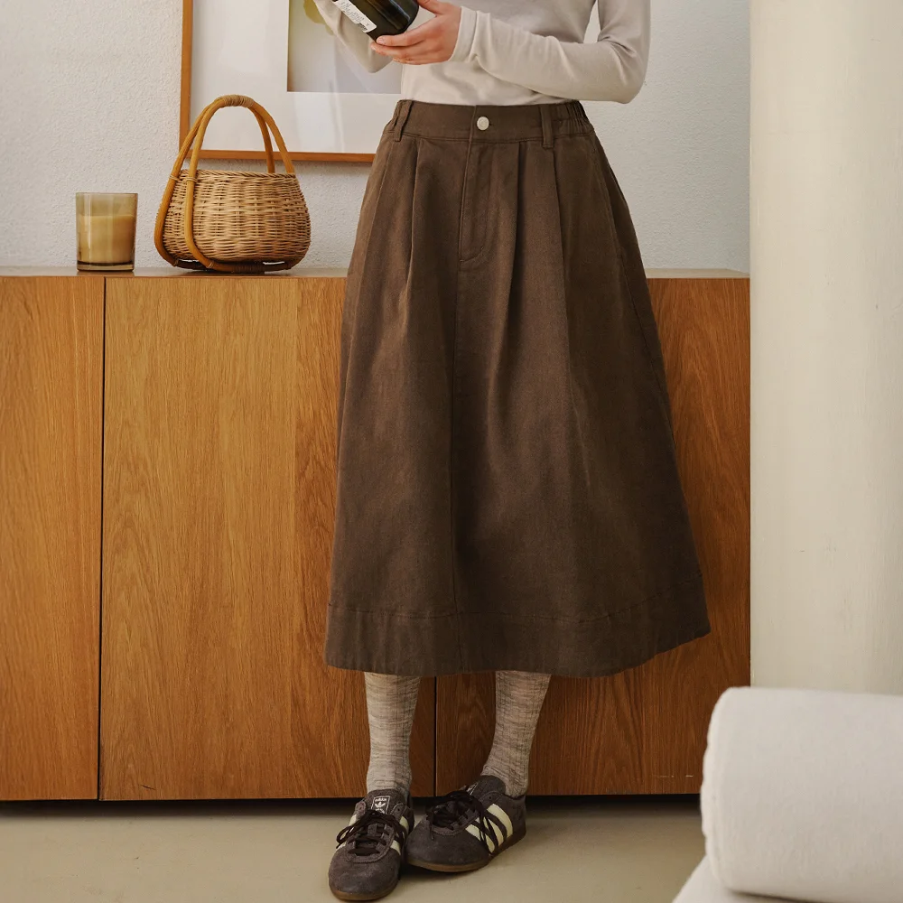 3111 加絨 彩色牛仔布 半身裙 (啡色)