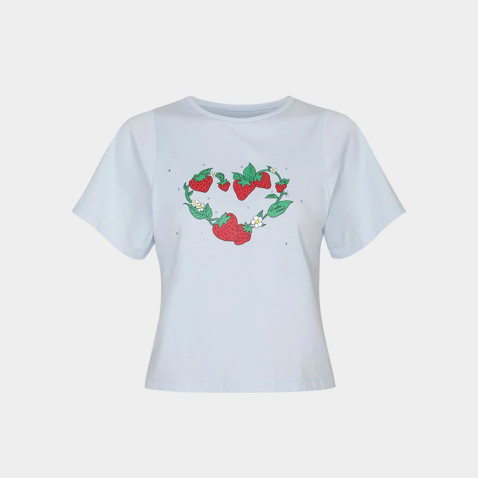 Strawberry Picnic Crop T-Shirt (Sky)