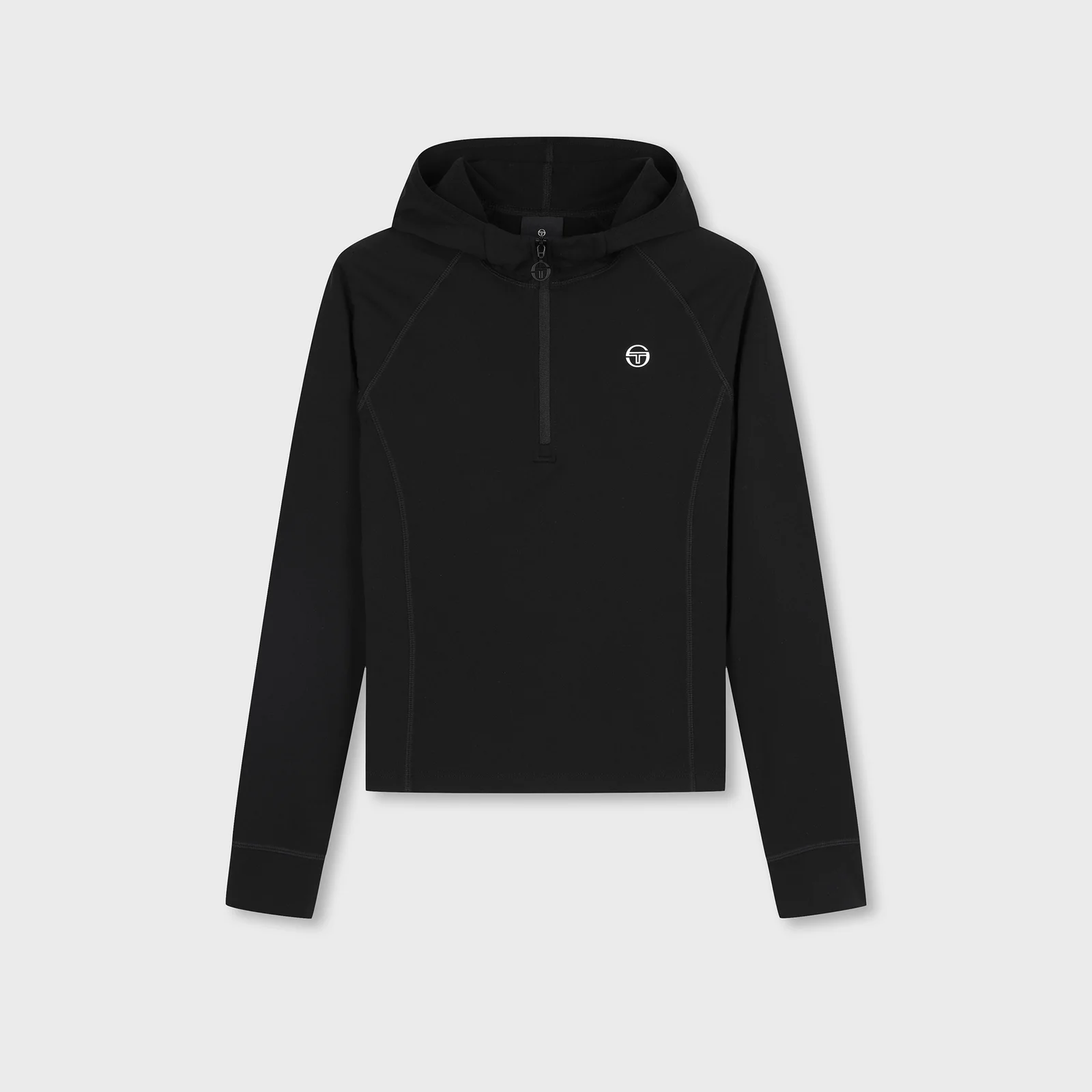 W 棉花糖色 加絨 修身 連帽衫 半拉鏈 (Black)