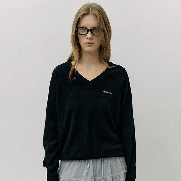 WOOL BLENDED V NECK KNIT BLACK