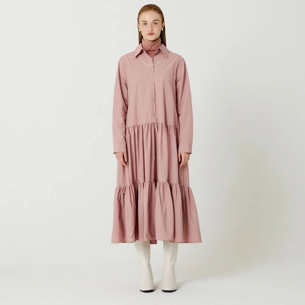 SHIRRING SHIRT LONG DRESS(PINK)