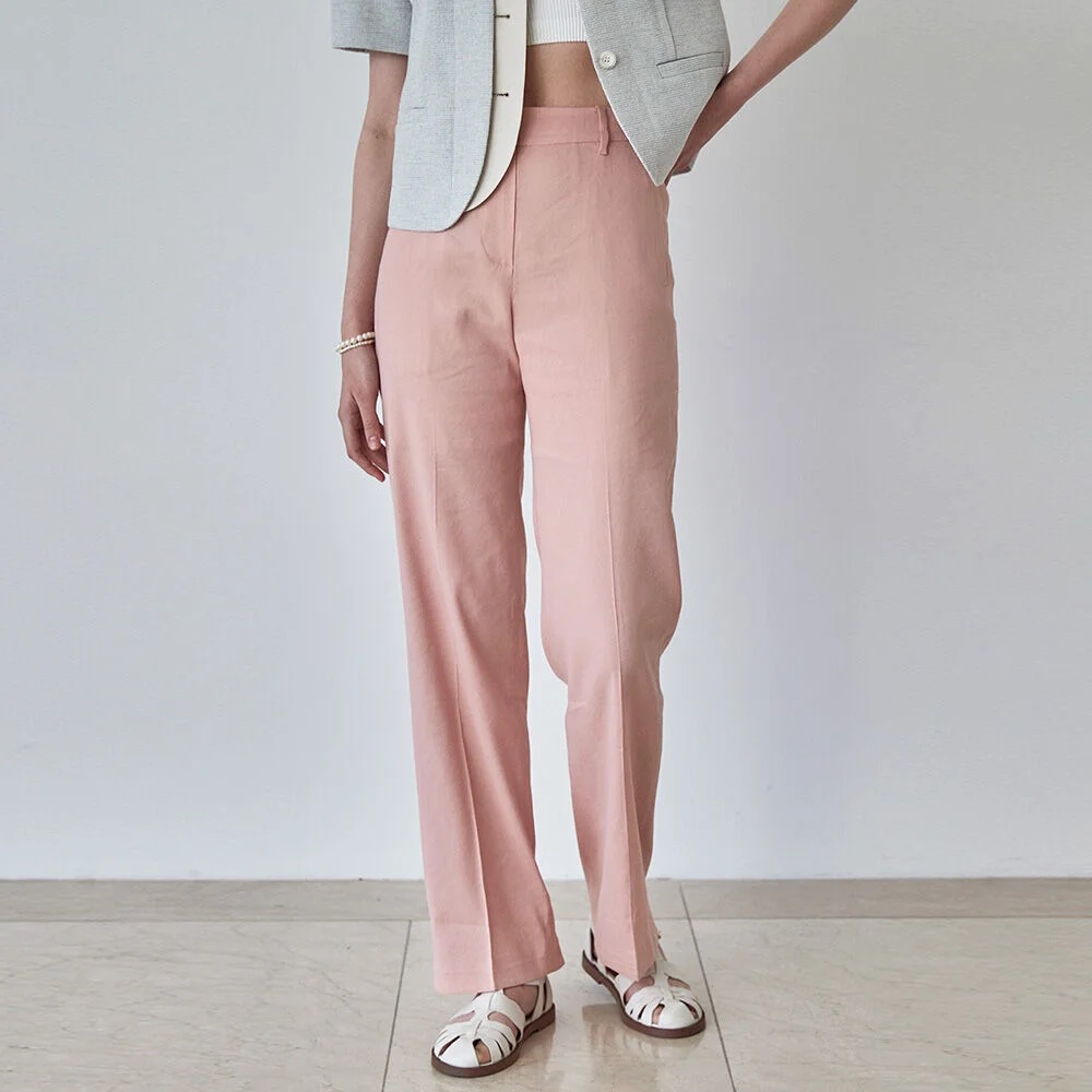 LINEN SEMI WIDE PANTS(pale pink)