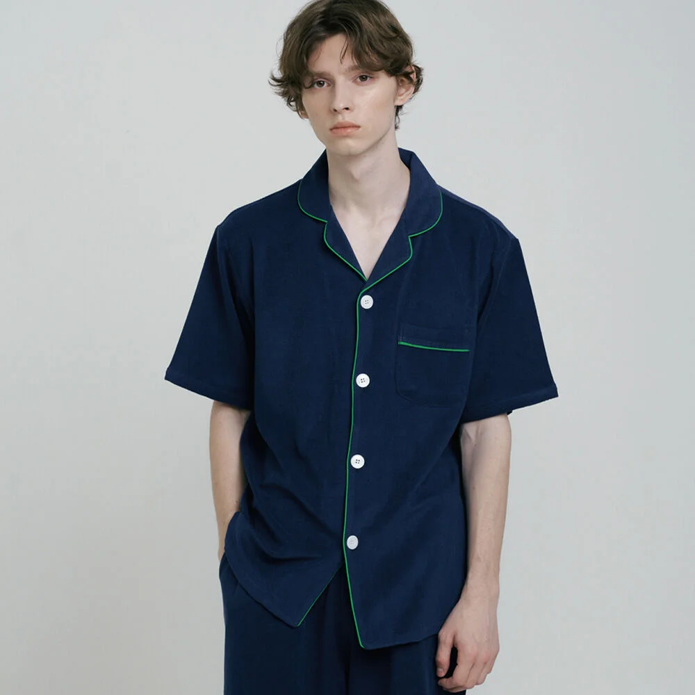 (m) Navy Towel Short Pajama Set