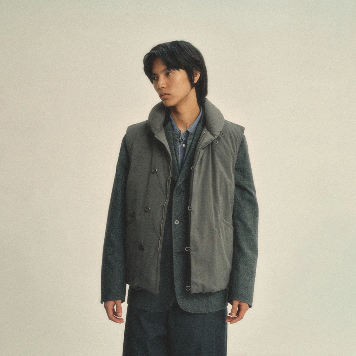 Shawl Collar Down Vest_ Charcoal