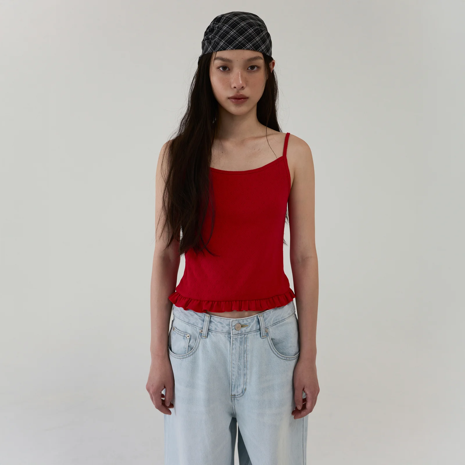 HEART PUNCH RUFFLE CAMI TOP - RED