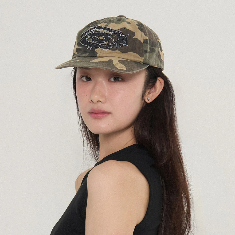 Denim Applique Washed Ball Cap_Camo