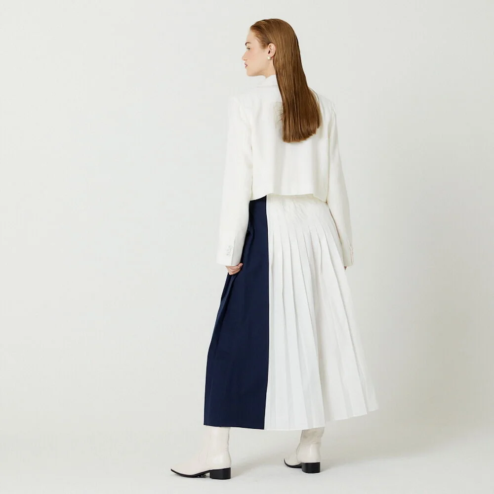 TWO WAY COTTON PLEATS LONG SKIRT (NAVY)