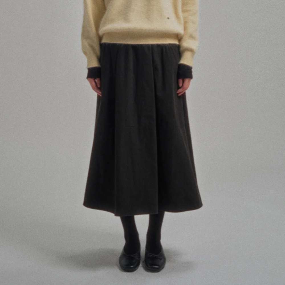 MIYU SHIRRING SKIRT_BLACK