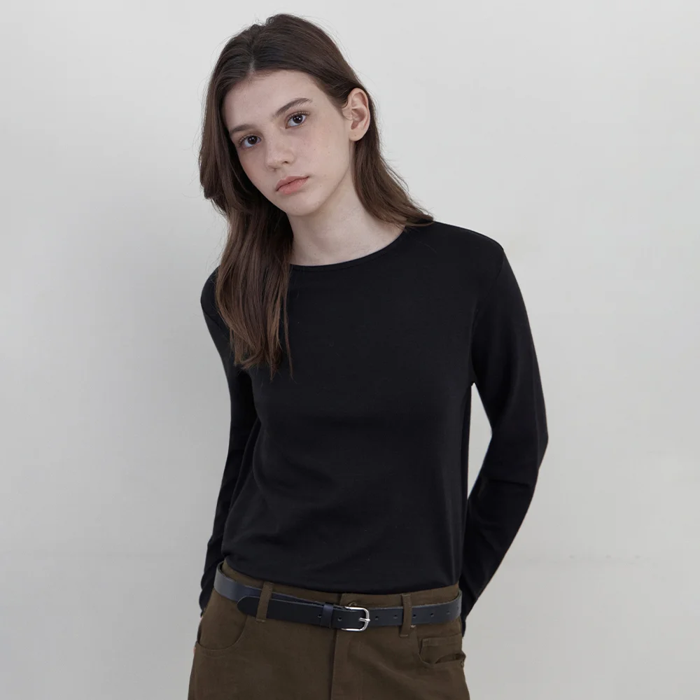 Color Round-Neck Long-Sleeve Tee_BLACK(WB6TP47)