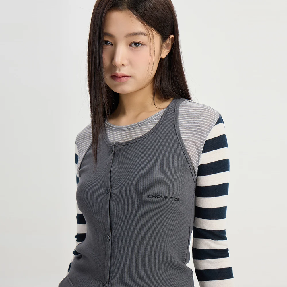 Chouetties by LUCKY CHOUETTE_Stripe Mix Long Sleeve T-Shirt (melange grey) LATAX26340GYM