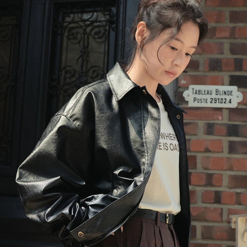 Vegan Leather Blouson Jacket 3COLOR