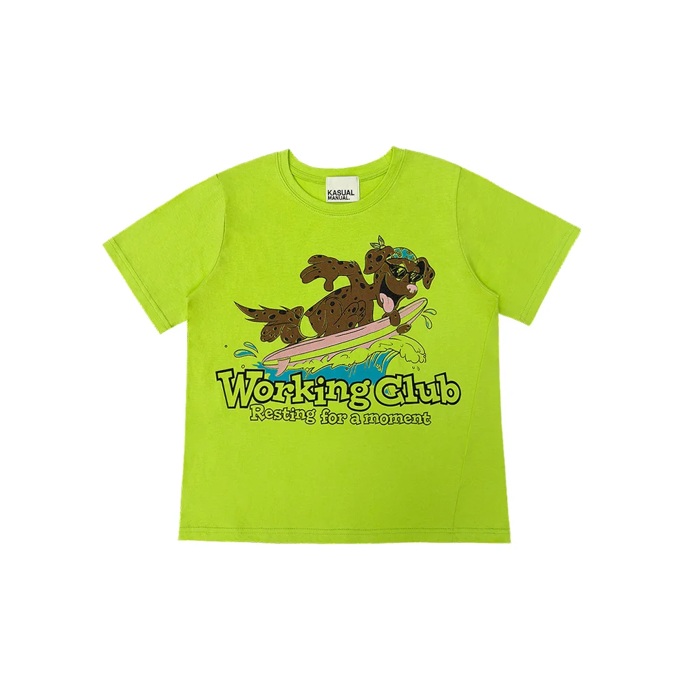 Surfing Dog T-shirt-Lime Green