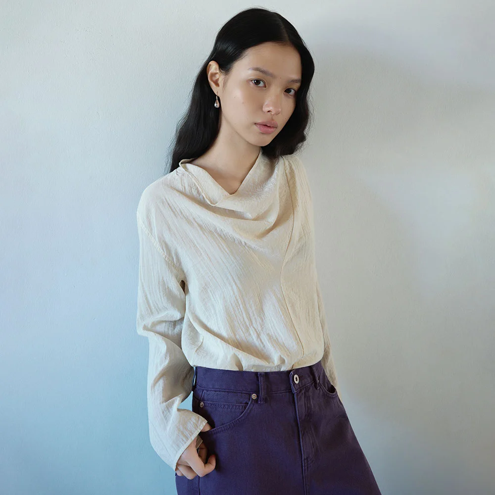Cowl-neck Long Sleeve Blouse B206_9A