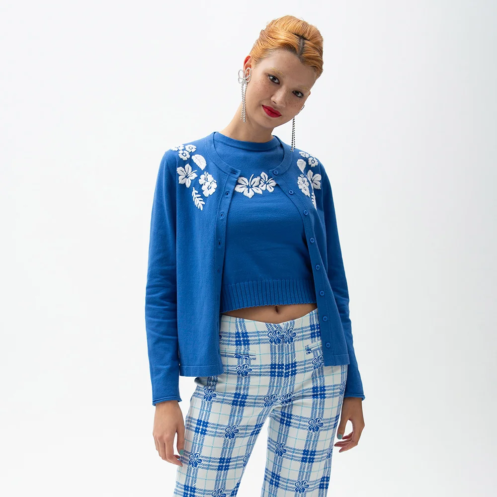HIBISCUS ISLAND CARDIGAN (BLUE/WHITE)