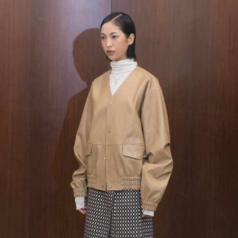 VEGAN LEATHER BLOUSON / CARAMEL