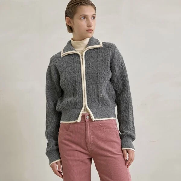 BELLIS CABLE KNIT ZIP-UP CARDIGAN (CD-2078)