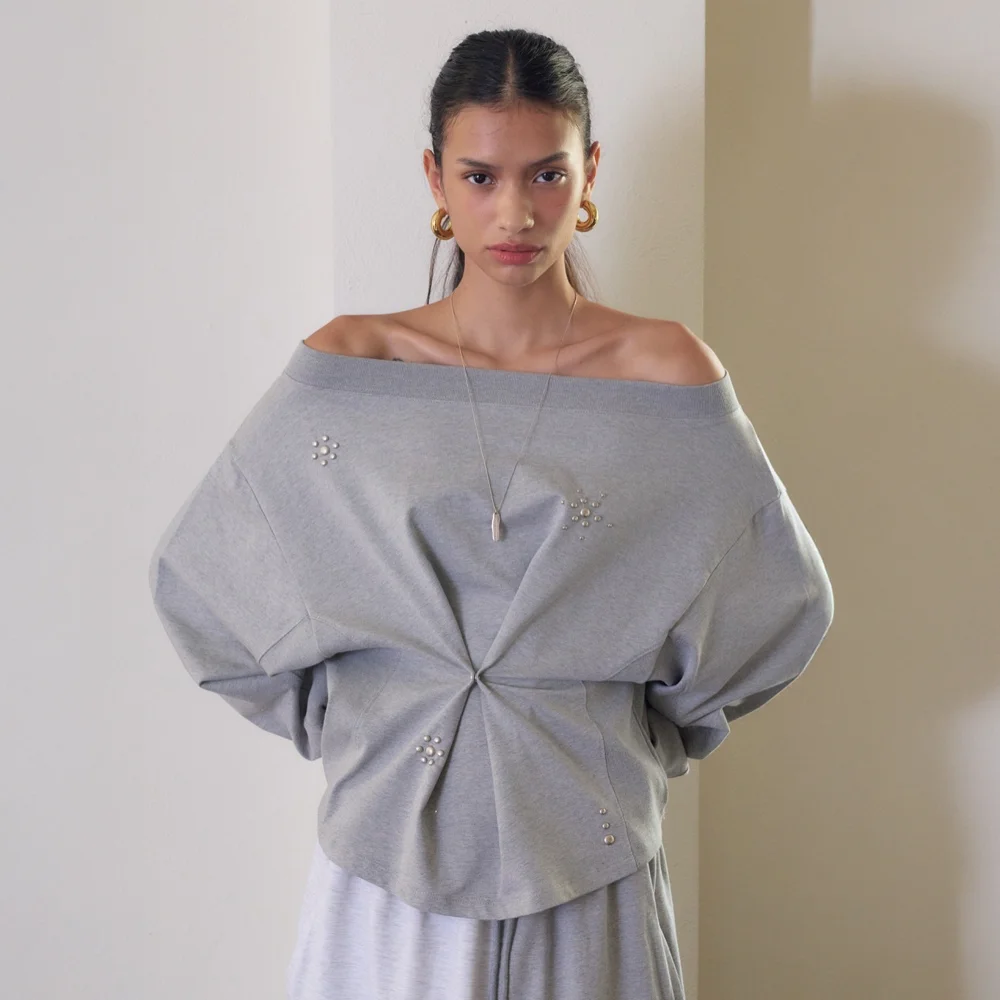 Up Patch Boatneck Sweatshirt / Melangegray