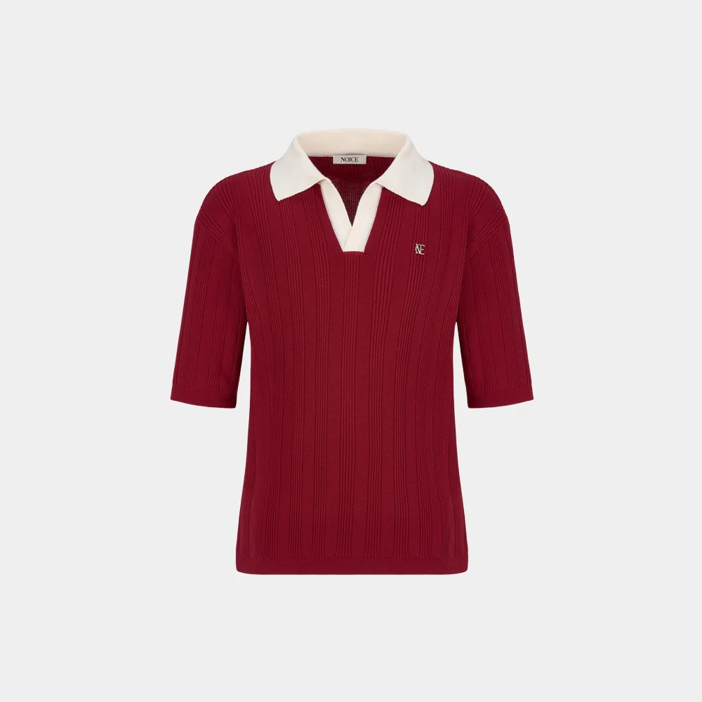 M RIBBED KNIT POLO SHIRT - RED