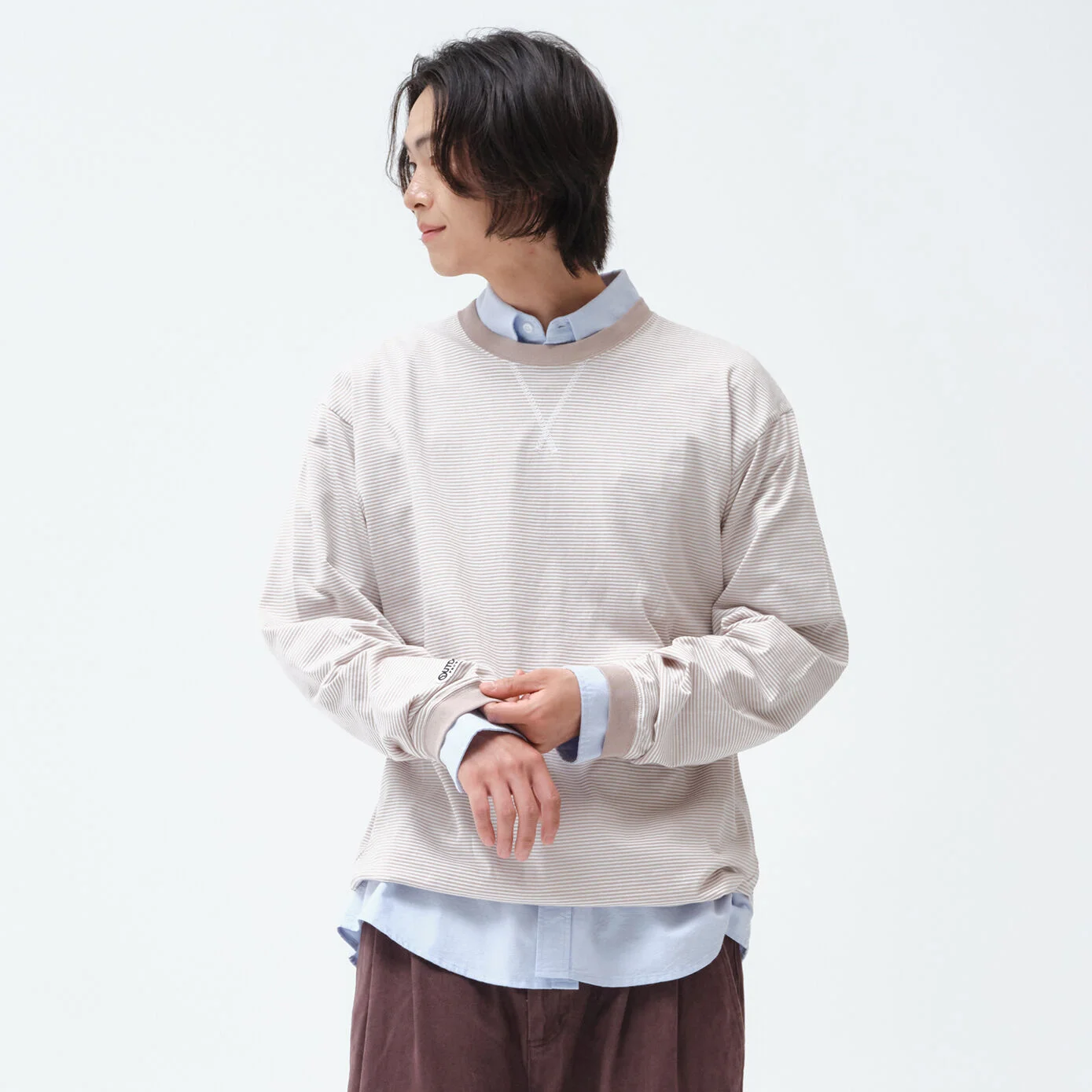 STRIPE ROUND NECK T-SHIRT (BEIGE)