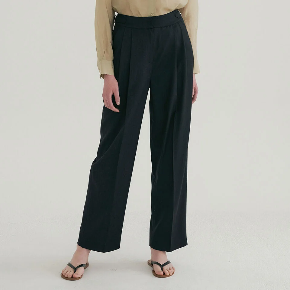 spring wool tuck pants (black)