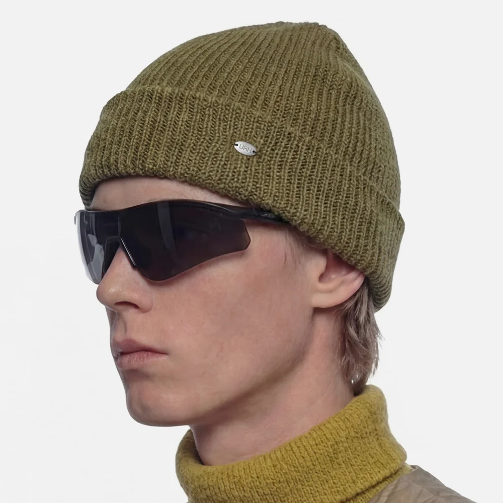 雙色 長版冷帽 冬季 防寒 亞克力 冷帽 URH - K - 003 - A - MUSTARD OLIVE