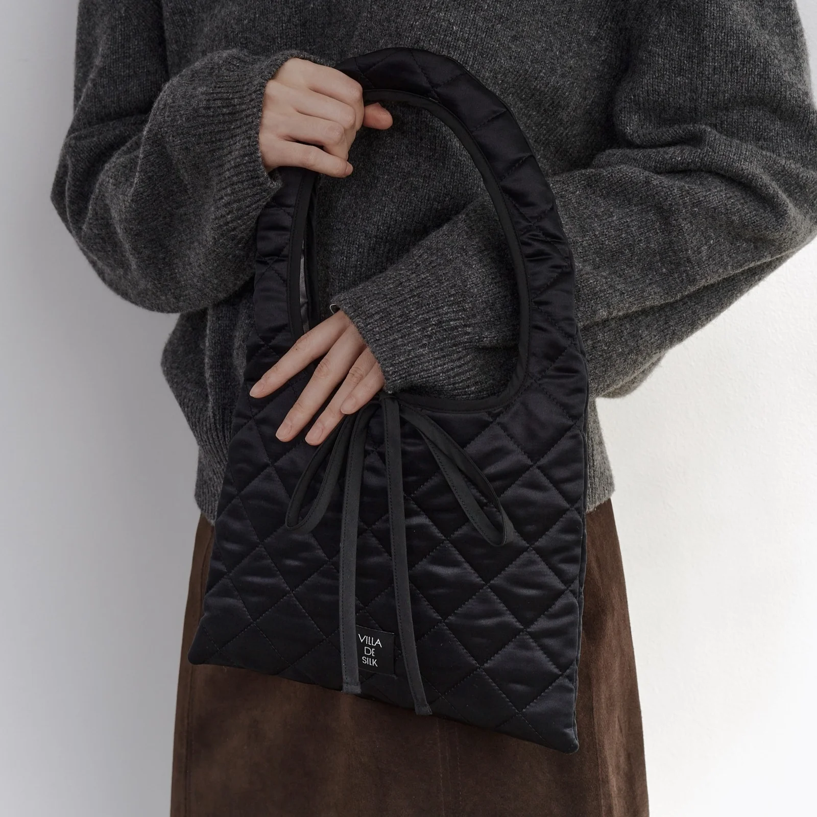 Quilted 100%silk ribbon bag 絎縫 真絲 蝴蝶結 托特袋