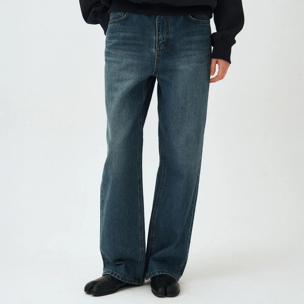 BLUE WASHED SEMI WIDE JEANS