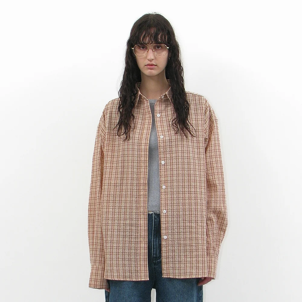 PLAID CHECK OVERSIZED SHIRT_SALMON PINK
