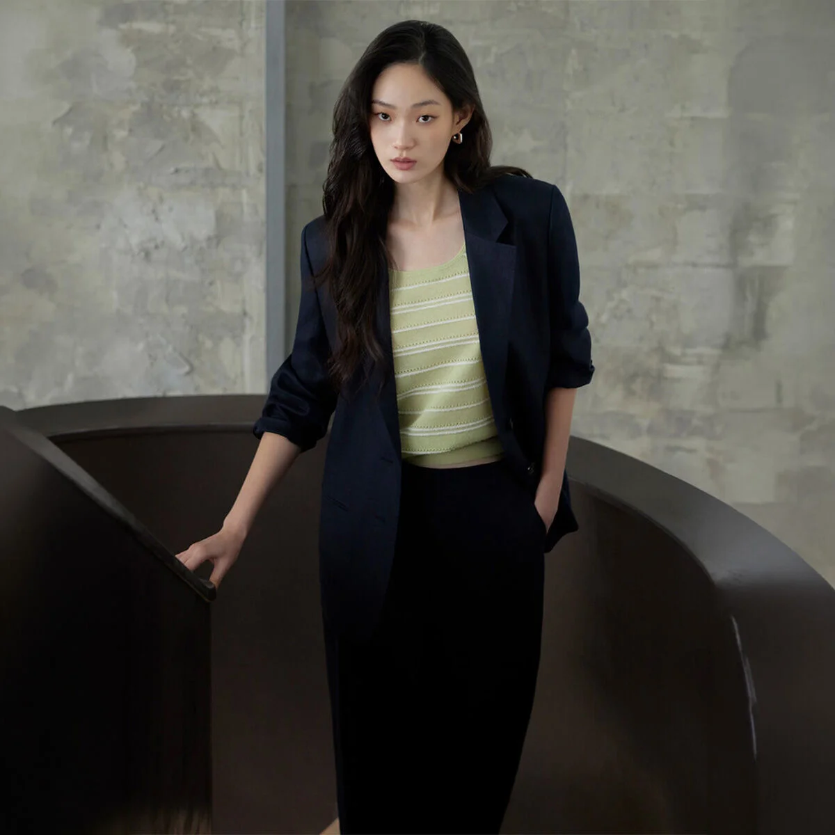 透視 條紋 無袖 針織衫_SSKPOQ22170