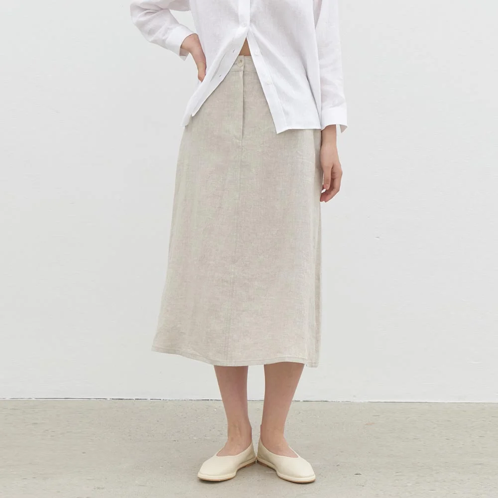linen A-line skirt -cream