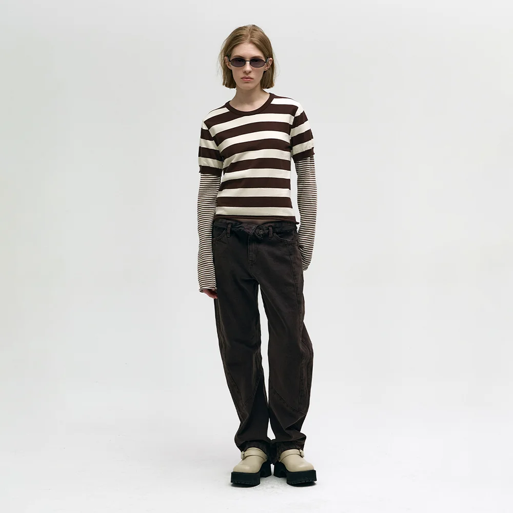 FOLD-OVER CURVED JEANS_burgundy