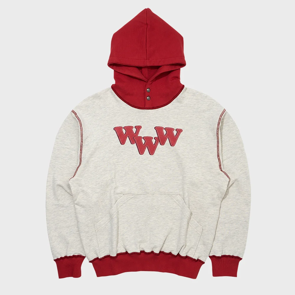 BIO WASHED STITCH REGULAR FIT HOODIE_TWO TONE OATMEAL/CHERRY RED
