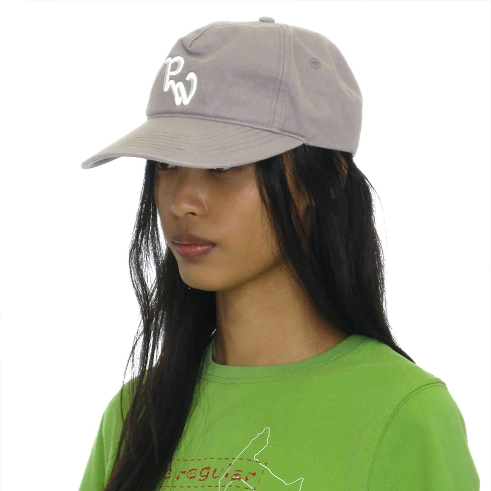 WASHED PW EMBROIDERED GRANDAD CAP_LIGHT GREY
